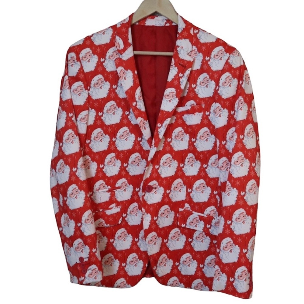 Red Santa Print Holiday Blazer